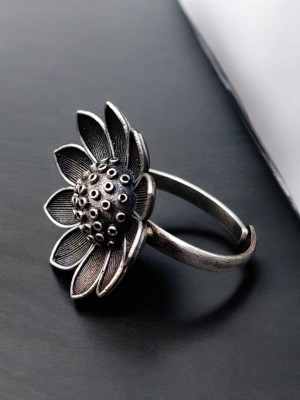 Adorable Flower Designer Ring Silver Oxidized Brass Adjustable Free Size Finger Ring for Women