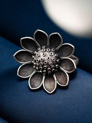 Adorable Flower Designer Ring Silver Oxidized Brass Adjustable Free Size Finger Ring for Women