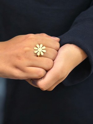 Elegant Gold Plated Brass Flower Designer Finger Ring Adjustable Free Size Ring Jewellery for Girls