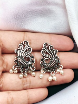 Beautiful Traditional Indian Peacock Silver Oxidized Earring Stud Ethnic Daily Wear Jewlery for Women