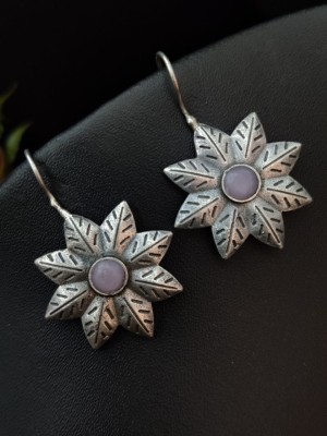 Attractive Flower Designer Silver Oxidized Earring Hook Drop Indian Ethnic Rustic Boho Earrings