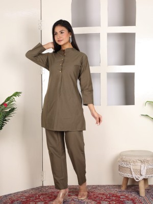 Green Blue Solid Co Ord Set Kurti Pant Pakistani Readymade Embroidery Set for Women