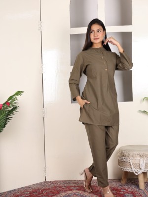 Green Blue Solid Co Ord Set Kurti Pant Pakistani Readymade Embroidery Set for Women