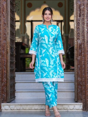 Blue Floral Co Ord Set Kurti Pant Pakistani Readymade Set for Women