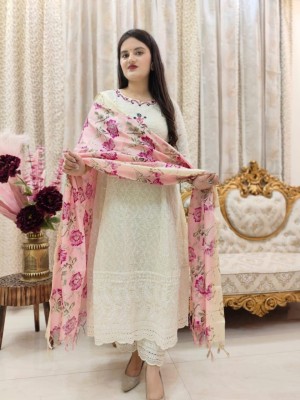 Indian White Chikankari Embroidered Anarkali Gown Kurta Set with Dupatta Wedding Dress