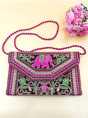 Pink Black Elephant Peacock Indian Bohemian Clutch Bag for Women Rajasthani Embroidery Ethnic Wallet & Purse for Girls