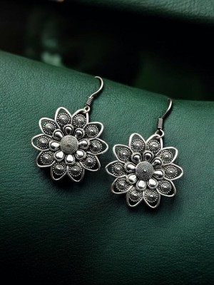 Flower Drop Dangler Silver Oxidized Nature Daily Wear Earrings Jewelry