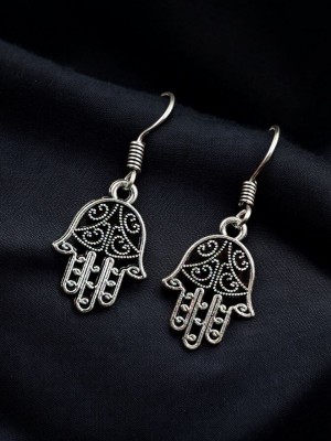 Hamsa Earring Drop Dangler Silver Oxidized Daily Wear Earrings Jewelry