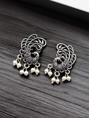 Peacock Feature Pushback Stud Earring Silver Oxidized Daily Wear Earrings Jewelry