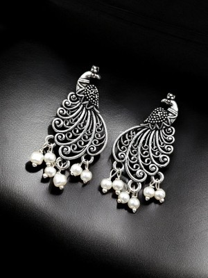 Peacock Feature Pushback Stud Earring Silver Oxidized Daily Wear Earrings Jewelry