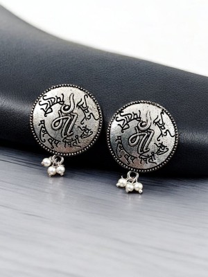 Maa Hindi Written Pushback Earring Silver Oxidized Daily Wear Earrings Jewelry