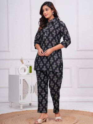 Kiara Black Color Printed Co Ord Set Cotton Salwar Kameez Kurti Pant Set