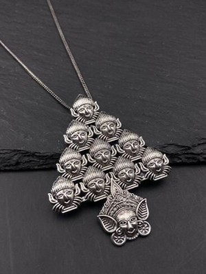 Oxidized Silver Indian Jewellery Bohemian Pendent Necklace Chain Set with Earrings