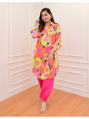 Poorva Multi Color Floral Printed Co Ord Set Muslin Salwar Kameez Kurti Pant Set