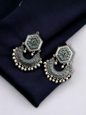 Elegant Bollywood Style Indian Brass Dangler Earring Silver Oxidised Ghungroo Charms Jewelry