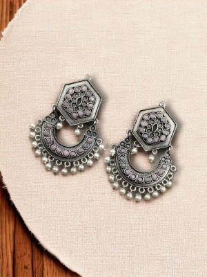 Elegant Bollywood Style Indian Brass Dangler Earring Silver Oxidised Ghungroo Charms Jewelry