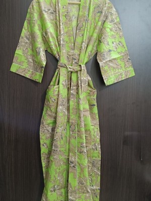 Light Green Floral Printed Cotton Kimono Indian Boho Robe Summer Dress Beach Coverup