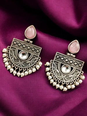 Stylish Traditional Indian Brass Stud Earring Silver Oxidised Pearl Beads Drop Ethnic Jewelry for Women