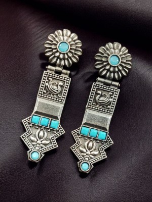 Unique Rustic Brass Stud Earring Silver Oxidised Bollywood Earring Set for Women