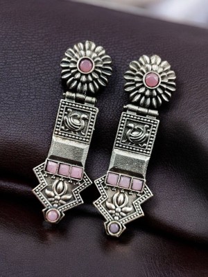 Unique Rustic Brass Stud Earring Silver Oxidised Bollywood Earring Set for Women