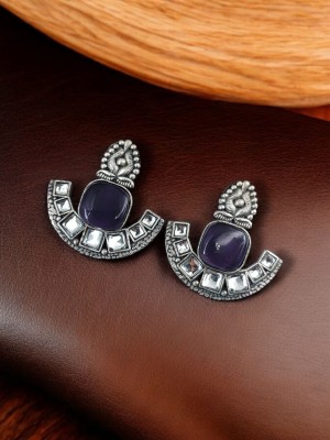 Exquisite Indian Brass Monalisa Stone Designer Stud Earring Silver Oxidised Jewellery for Women