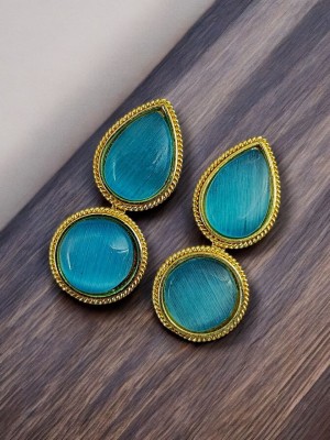 Unique Gold Plated Dual Monalisa Stone Stud Contemporary Earring Jewelry Gift for Her