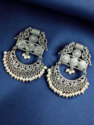 Ethnic Bird Design Traditional Indian Brass Stone Work Dangler  Stud Earring Silver Oxidised Pearl Beads Drop