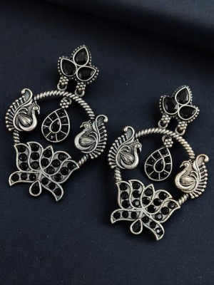 Exquisite Lotus & Peacock Designer Brass Dangler Earring Silver Oxidised Earring Set Gift for Her