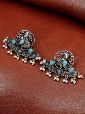 Attractive Peacock Designer Silver Plated Stud Earrings Ethnic Indian Statement Earrings for Girls