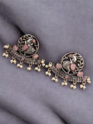 Attractive Peacock Designer Silver Plated Stud Earrings Ethnic Indian Statement Earrings for Girls