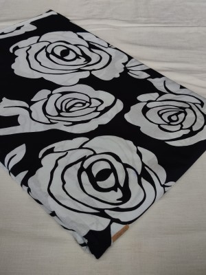 Black White Rose Flower Printed Shirt Kurti Fabric Cotton Dressmaking Quilting Upholstery Fabrics Material