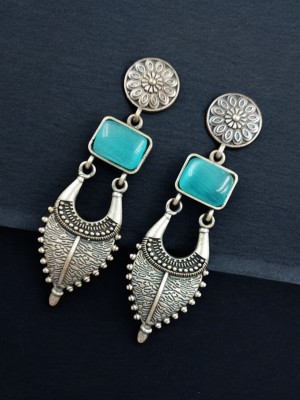 Gorgeous Designer Monalisa Stone Silver Oxidized Earring Dangler Long Tribal Afghani Earrings 