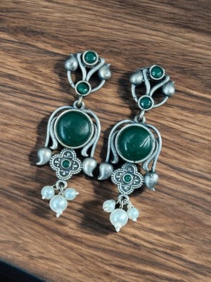 Traditional Rustic Silver Oxidized Brass Earring Dangler Bohochic Tribal Earrings Pearl Beads Drop 