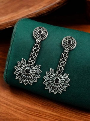 Stunning Rustic Silver Oxidized Designer Dangler Earring Hancrafted Stonework Boho Earrings Set