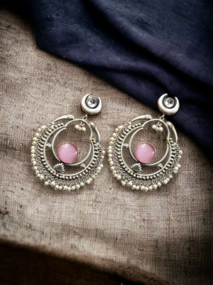 Traditional Handmade Pakistani Chandbali Earring Silver Boho Stonework Earrings Pearl Beads Drop