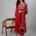 Red Plus Size Flared Frock Style Anarkali Kurti Pant Dupatta Set Dress Cow Printed Gown