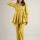 Yellow Floral Print Angrakha Style V-Neck Frock Style Cotton Kurti pant Co Ord Set