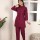 Wine Solid Co Ord Set Kurti Pant Pakistani Readymade Embroidery Set for Women